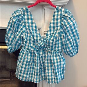 Lilly Pulitzer gingham checkered blue & white picnic Top